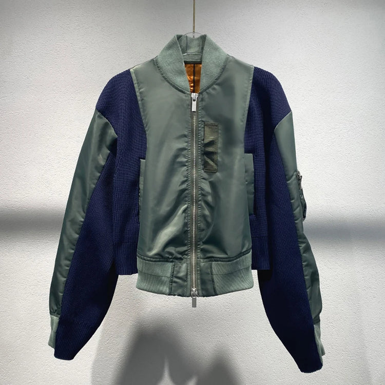 Contrast-Sleeve Bomber Jacket