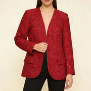 Embellished Collarless Open-Front Jacket