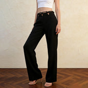 Cutout-Waist Straight-Leg Pants