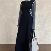 Contrast-Trim Long-Sleeve Dress