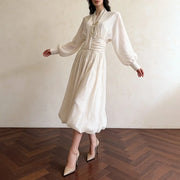 Gathered-Waist Balloon-Hem Dress
