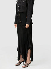 Pleated Asymmetric-Hem Skirt