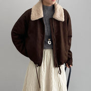 Textured-Collar Zip-Up Jacket