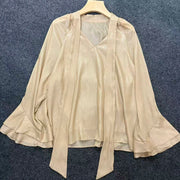 V-Neck Flared-Cuff Blouse