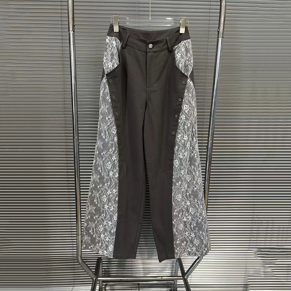 Lace-Panel Wide-Leg Pants