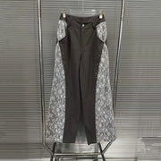 Lace-Panel Wide-Leg Pants