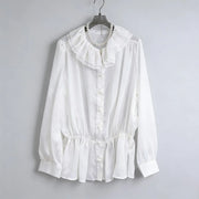 Sheer Ruffle-Collar Peplum Blouse