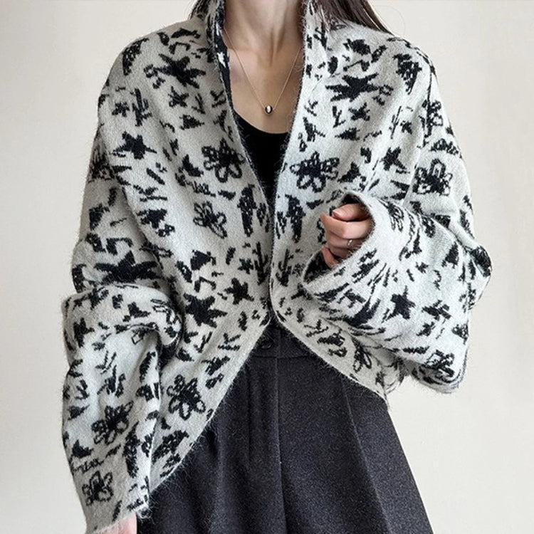 Floral Shawl-Collar Cardigan