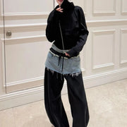 Contrast-Panel Wide-Leg Pants