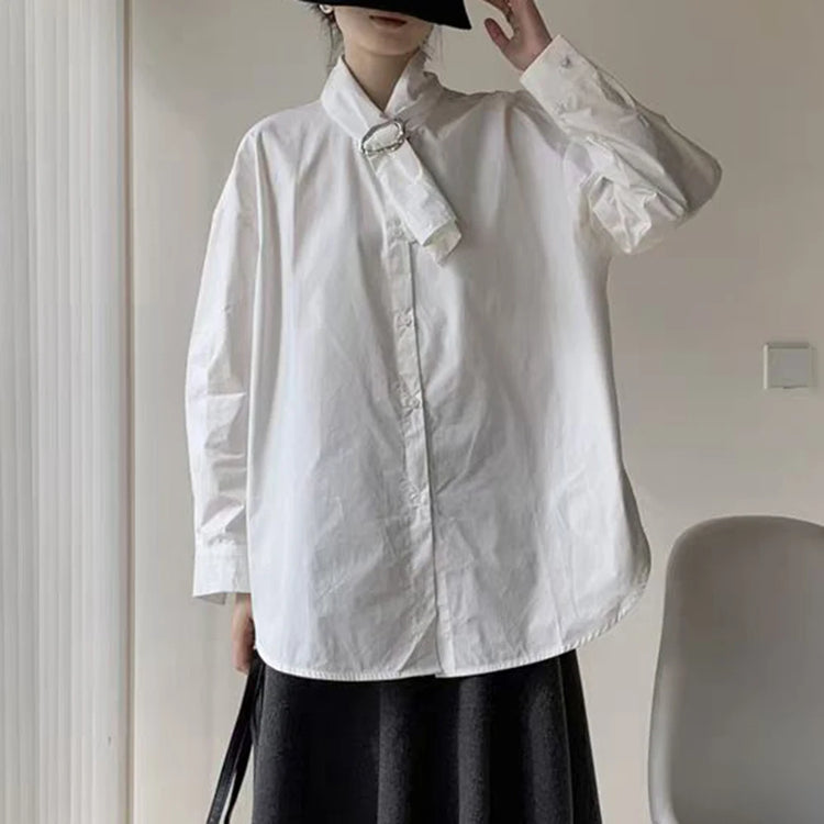 Buckle-Neck Relaxed Longline Shirt