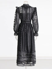 High-Neck Long-Sleeve Lace Dress