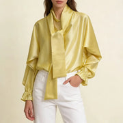 Glossy Tie-Neck Blouse