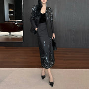 Disc-Embellished Blazer and Skirt Set
