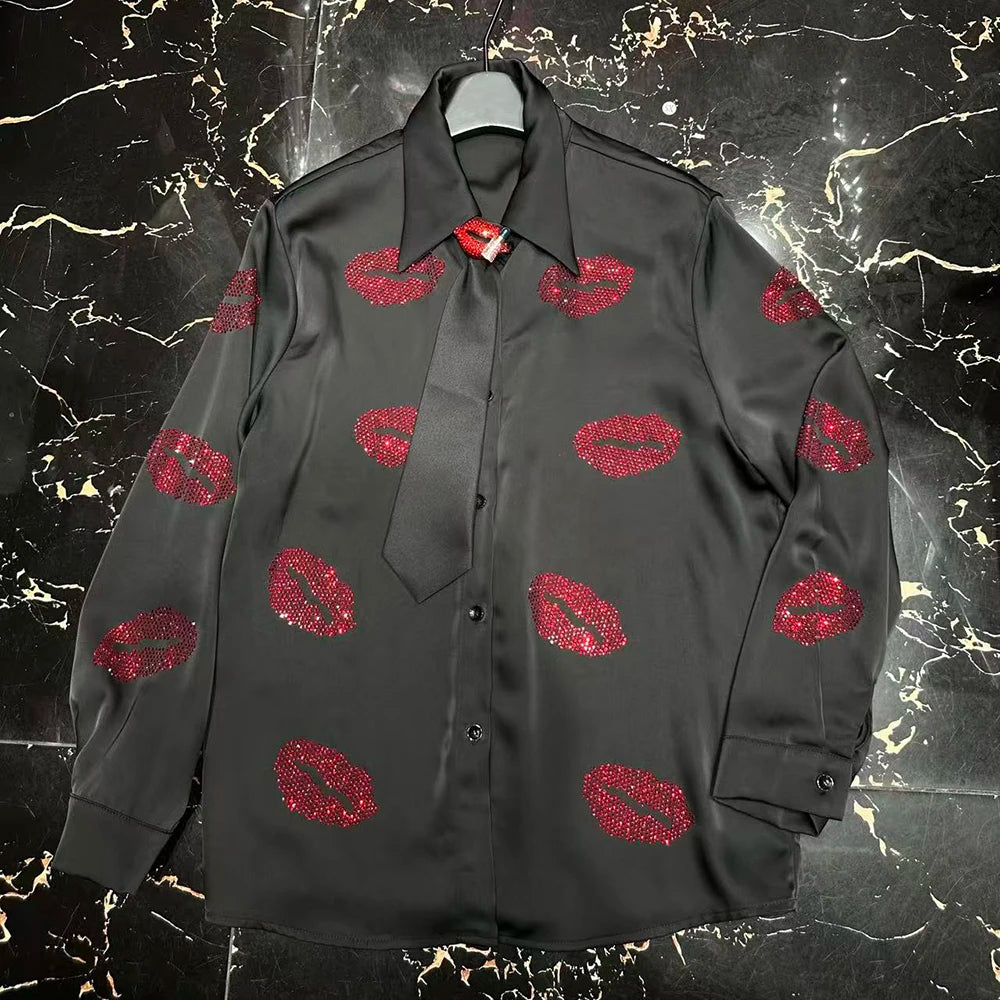 Lip-Motif Collared Shirt