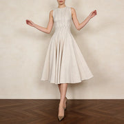 Pleated Sleeveless Flared Dress