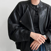 Stand-Collar Relaxed Biker Jacket
