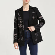 Letter-Print Notched-Lapel Blazer