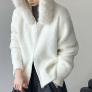 Fuzzy-Collar Zip-Up Jacket