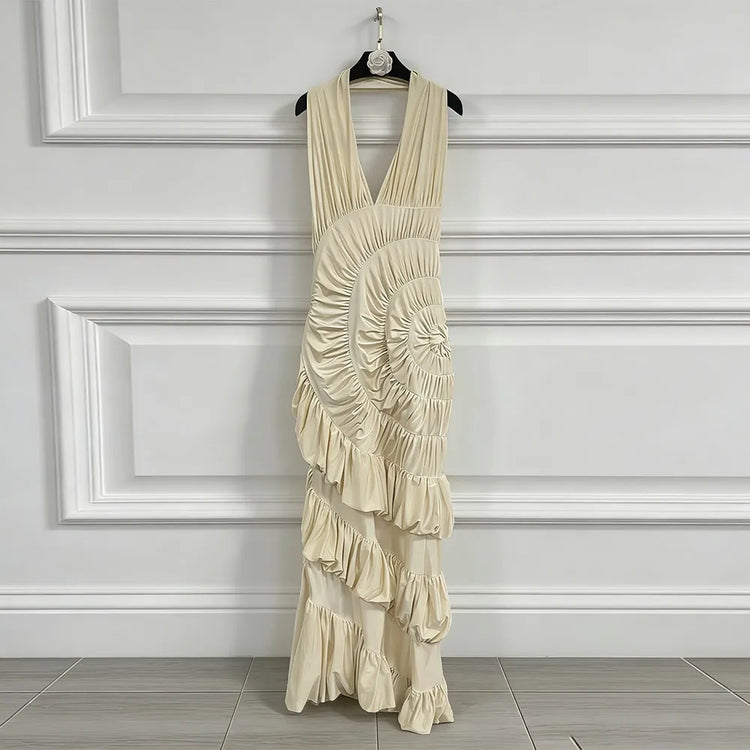 Ruched Halter Ruffle Dress