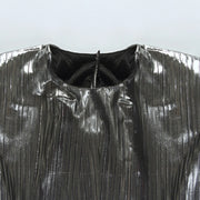 Metallic-Look Pleated Mini Dress