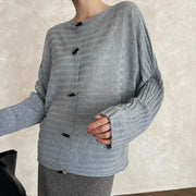 Sheer Ribbed Button-Front Cardigan