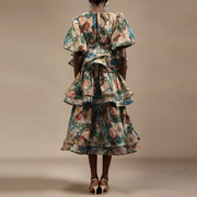 Floral Puff-Sleeve Tiered Dress