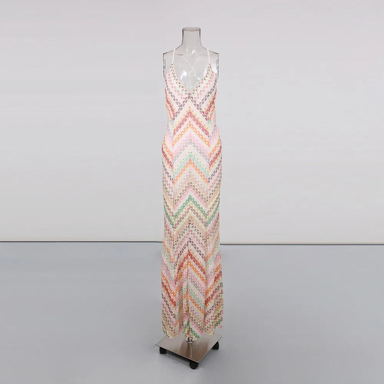 Chevron Sleeveless Long Dress