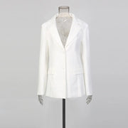Textured-Collar Fitted Longline Blazer