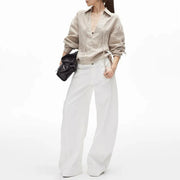 Curved-Seam Wide-Leg White Pants