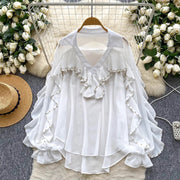Embellished Ruffle-Trim Blouse