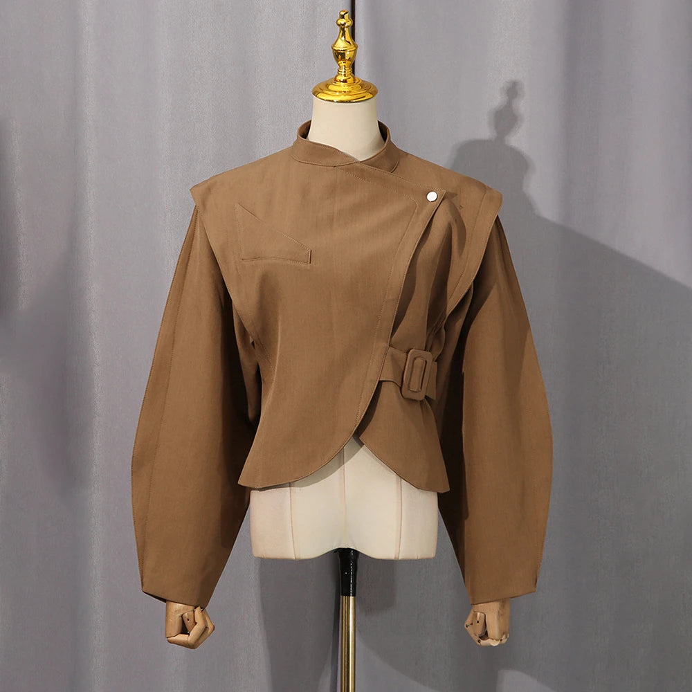 Stand-Collar Balloon-Sleeve Jacket