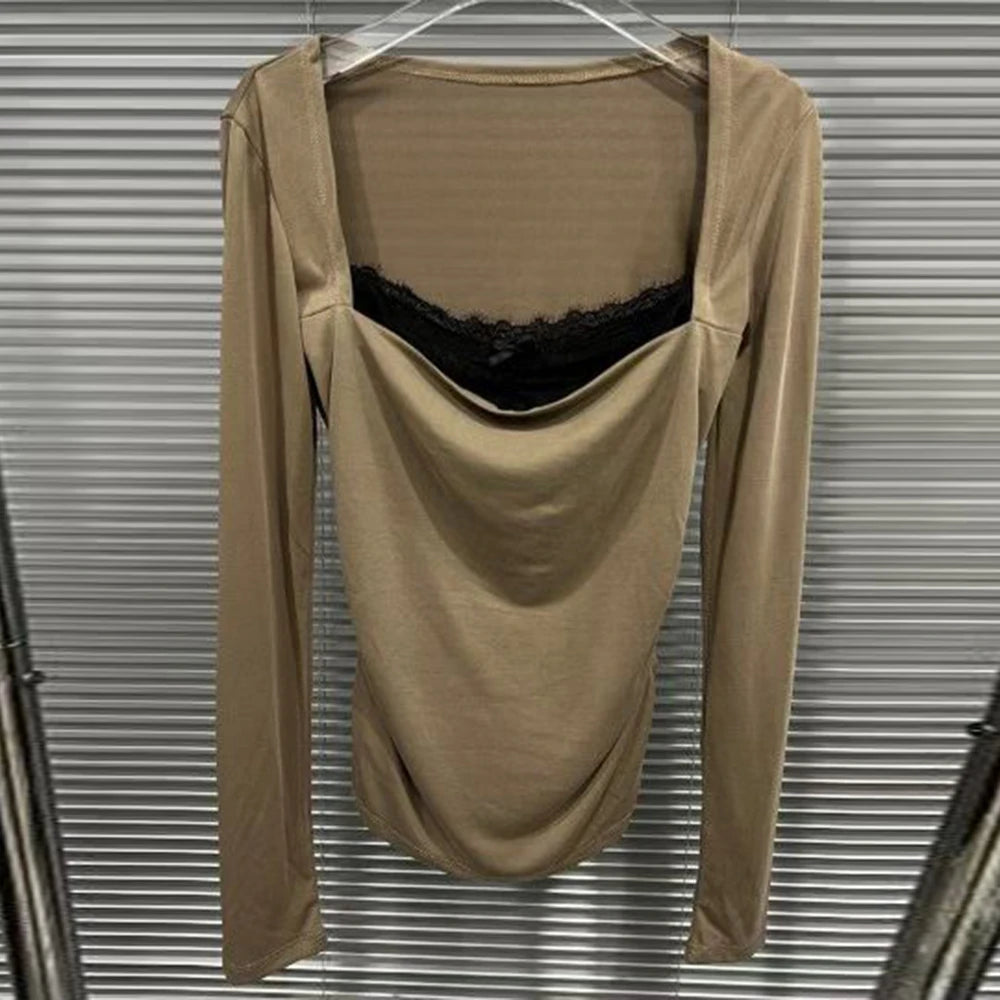 Lace-Neck Ruched Top