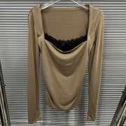 Lace-Neck Ruched Top