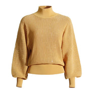Ribbed High-Neck Balloon-Sleeve Sweater