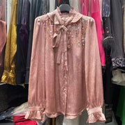 Embellished Tie-Neck Blouse