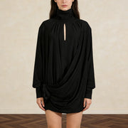High-Neck Draped Mini Dress