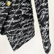 Script-Print Double-Breasted Blazer