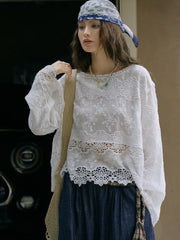 Flared-Sleeve Sheer Lace Blouse