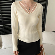 Strappy V-Neck Ribbed Sweater
