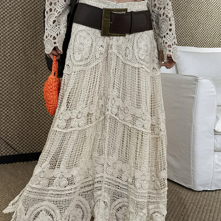 Openwork Patterned Long Skirt