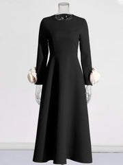 Applique-Cuff Fit-and-Flare Dress