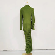 Ruched Long-Sleeve Long Dress