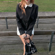 Contrast-Collar Button-Front Jacket