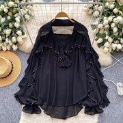 Embellished Ruffle-Trim Blouse