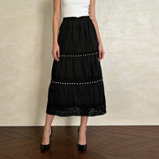 Lace-Trim Tiered Midi Skirt