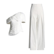 Asymmetric Top and Wide-Leg Pants Set