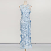 Floral Applique Sleeveless Long Dress