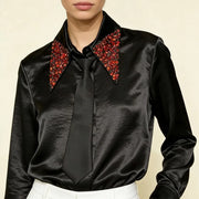 Embellished-Collar Glossy Shirt