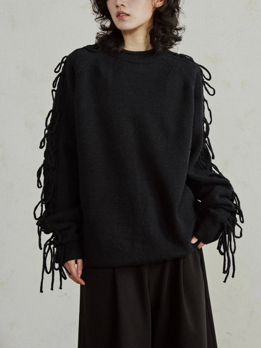Tie-Sleeve Crewneck Sweater