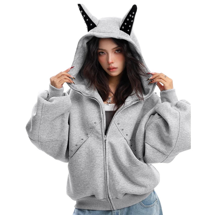 Ear-Detail Hooded Jacket